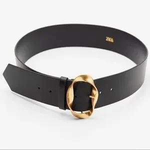Zara twisted buckle belt Zara Reversible Leather Belt with Twist Buckle - Made in  main image 2